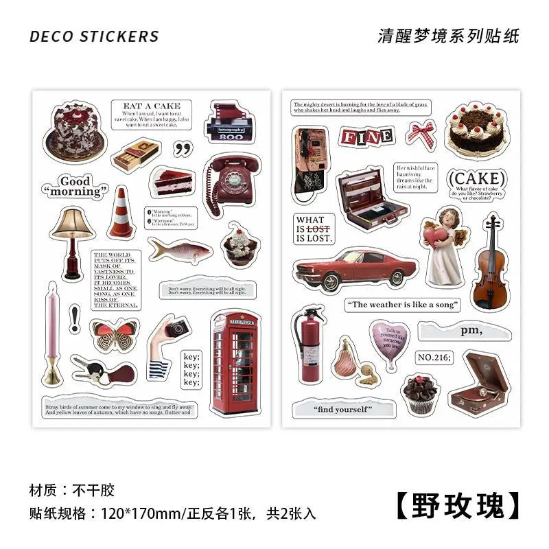 2Pc Ins Cute Retro Sticker Planner Collage Scrapbook DIY Material Decoration Stickers Personalized Art Supplies Stationery (ONLINE ORDER ONLY)