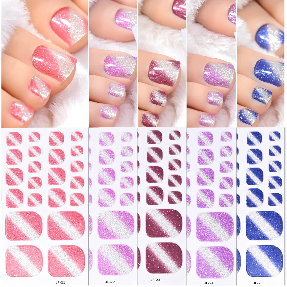 110Tips 3D Full Cover Gradient Toenail Stickers Multi Color Self Adhesive Slider No Need UV Lamp Cured Press On Toe Nail Decals* (ONLINE ORDER ONLY)