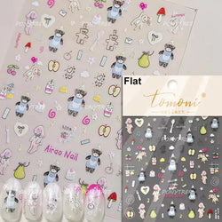 Shiny Black Rabbit Bowknot Flower Cake Fork Spoon 5D Soft Embossed 3D Flat Self Adhesive Nail Art Stickers Lovely Manicure Decal (ONLINE ORDER ONLY)