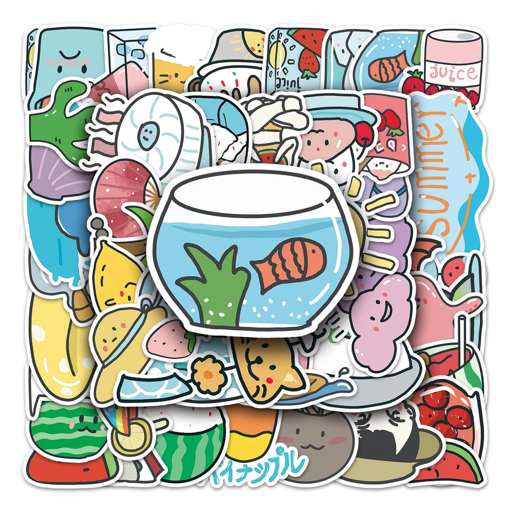 50Pcs Cute Cartoon Waterproof Vinyl Stickers for Skateboard Snowboard Decals (Online Order Only)