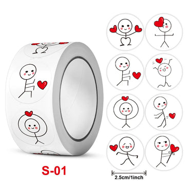 50-500pcs Cartoon Reward Sticker Roll Love Labels Valentine's Day Sticker for Wedding Gift Decor Envelope Sealing Scrapbooking (ONLINE ORDER ONLY)