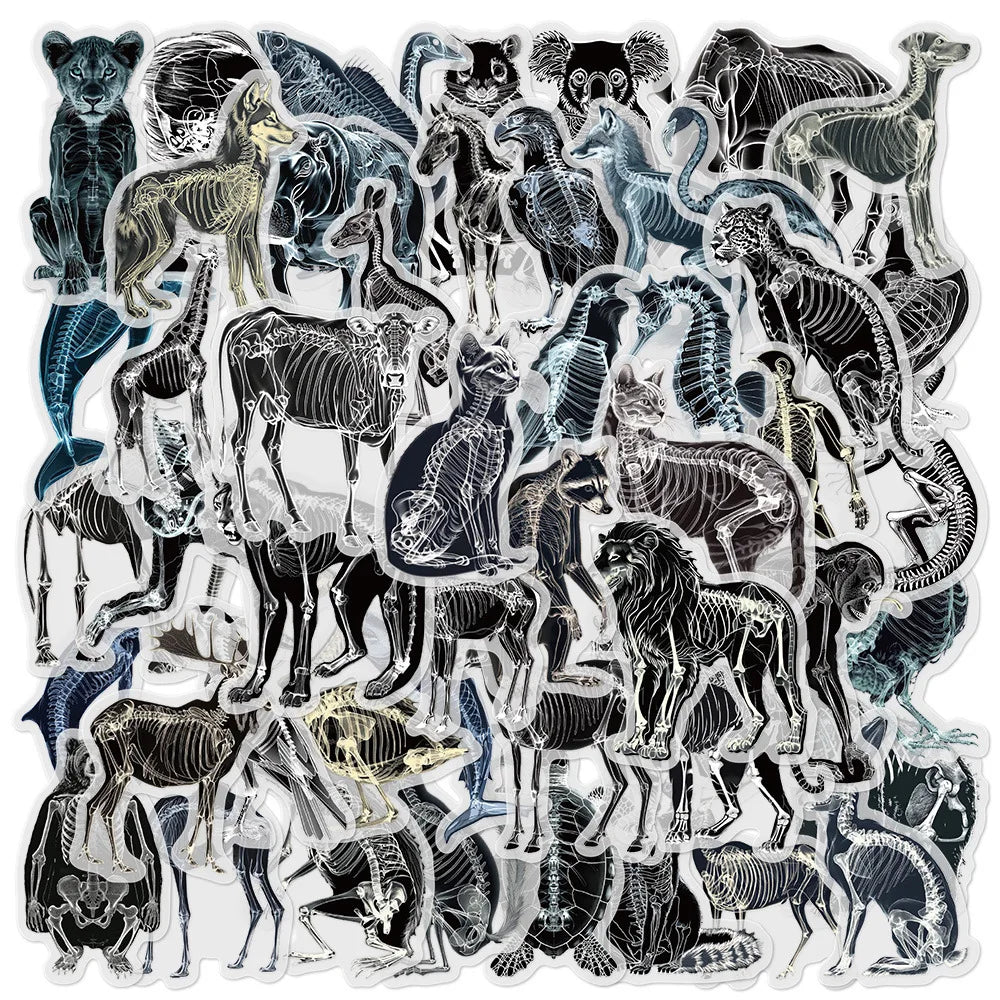 Black & White X-ray Skeleton Stickers - Waterproof PVC for Skateboard, Notebook, Graffiti (10/30/50PCS) (ONLINE ORDER ONLY)