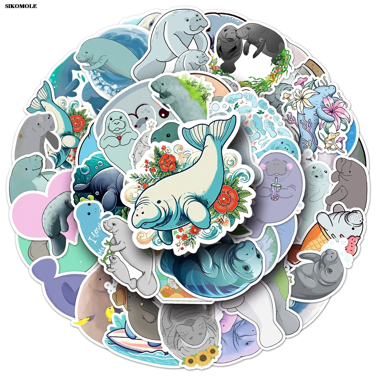 Cartoon Manatee Stickers for Laptop Luggage Suitcase DIY Decor (Online Order Only)