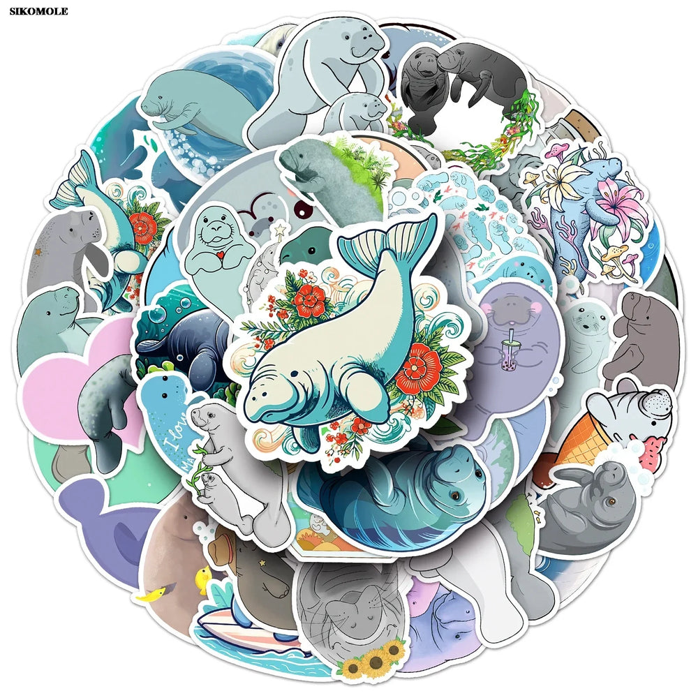 Cartoon Manatee Stickers for Laptop Luggage Suitcase DIY Decor (Online Order Only)