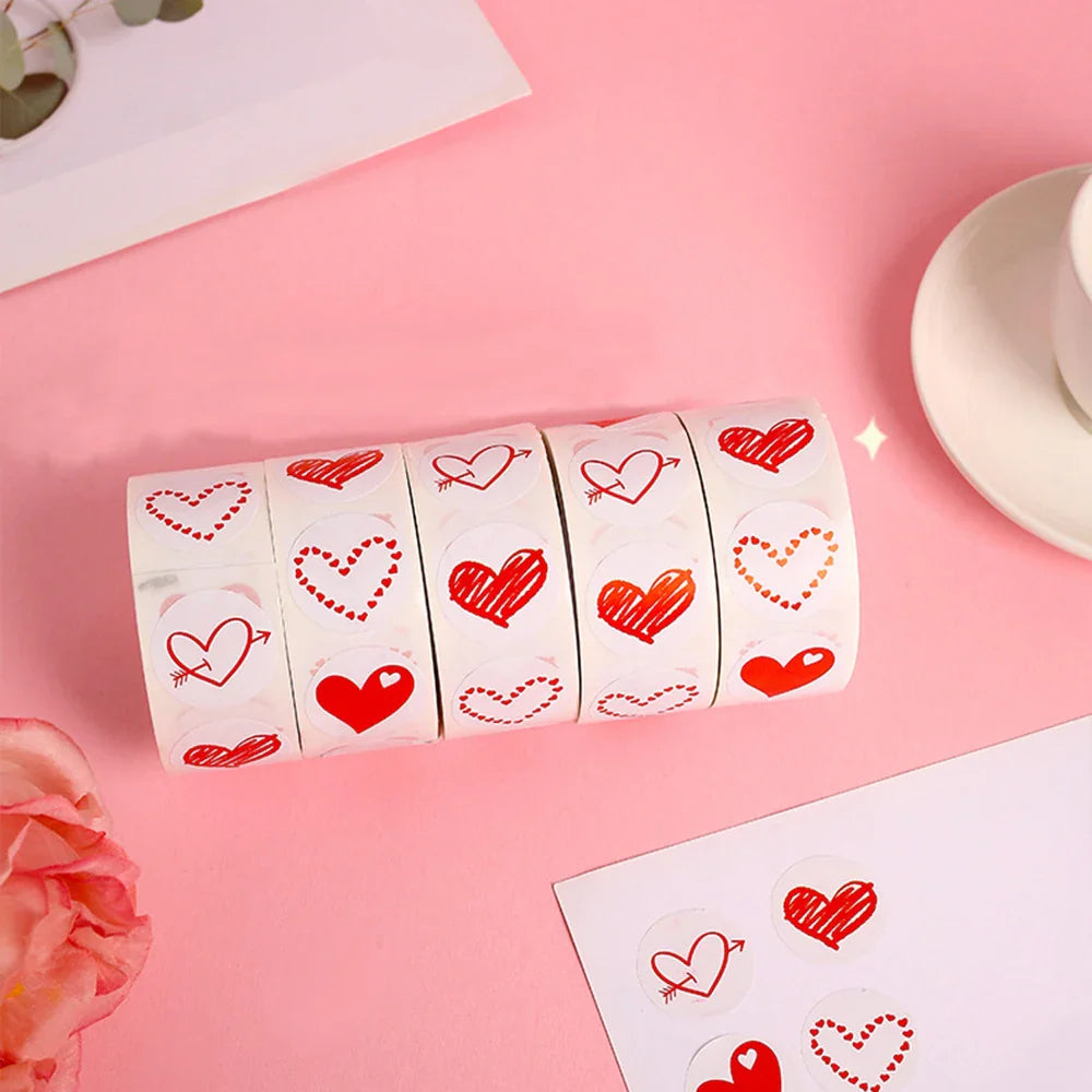 100-500pcs 1inch Red Heart Stickers for Valentine's Day New Baking Packaging Sticker Envelope Seals Love Decorative Stickers (ONLINE ORDER ONLY)