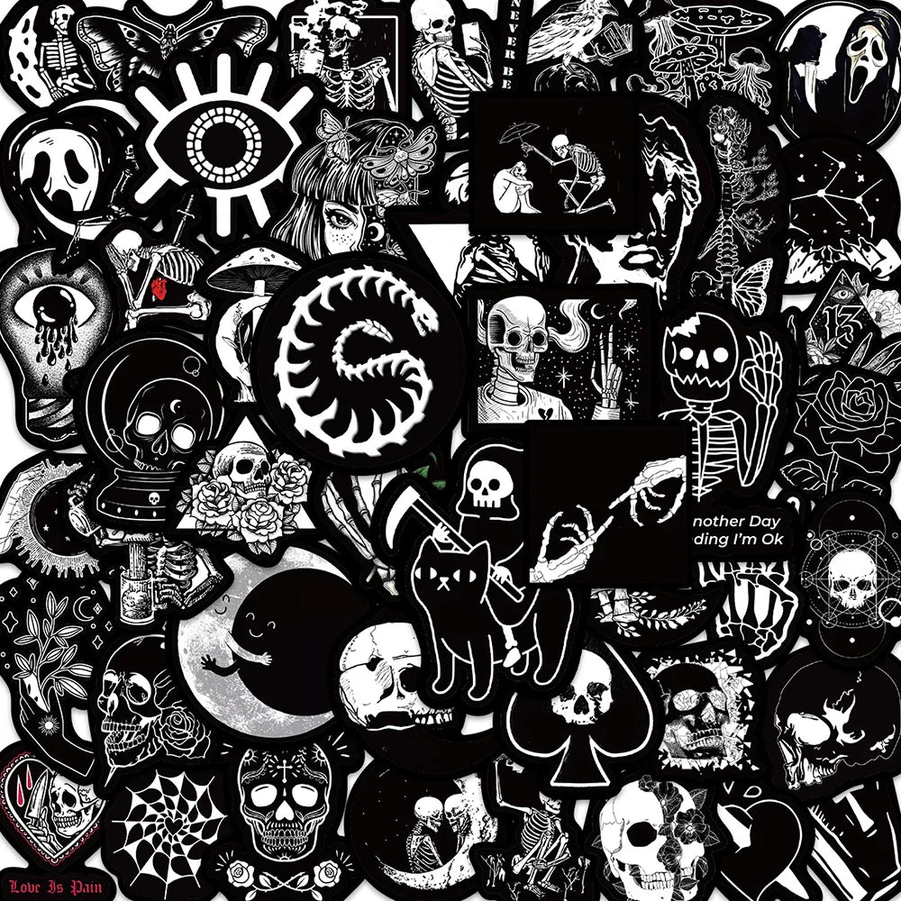 10/30/50PCS Horror Gothic Black Stickers Art Graffiti Decals Laptop Phone Suitcase Notebook Skateboard Car Cool Sticker DIY Toys (ONLINE ORDER ONLY)