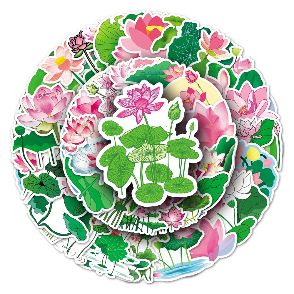 50Pcs Lotus Cartoon Waterproof Vinyl Stickers for Skateboard Snowboard (ONLINE ORDER ONLY)