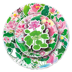 50Pcs Lotus Cartoon Waterproof Vinyl Stickers for Skateboard Snowboard (ONLINE ORDER ONLY)