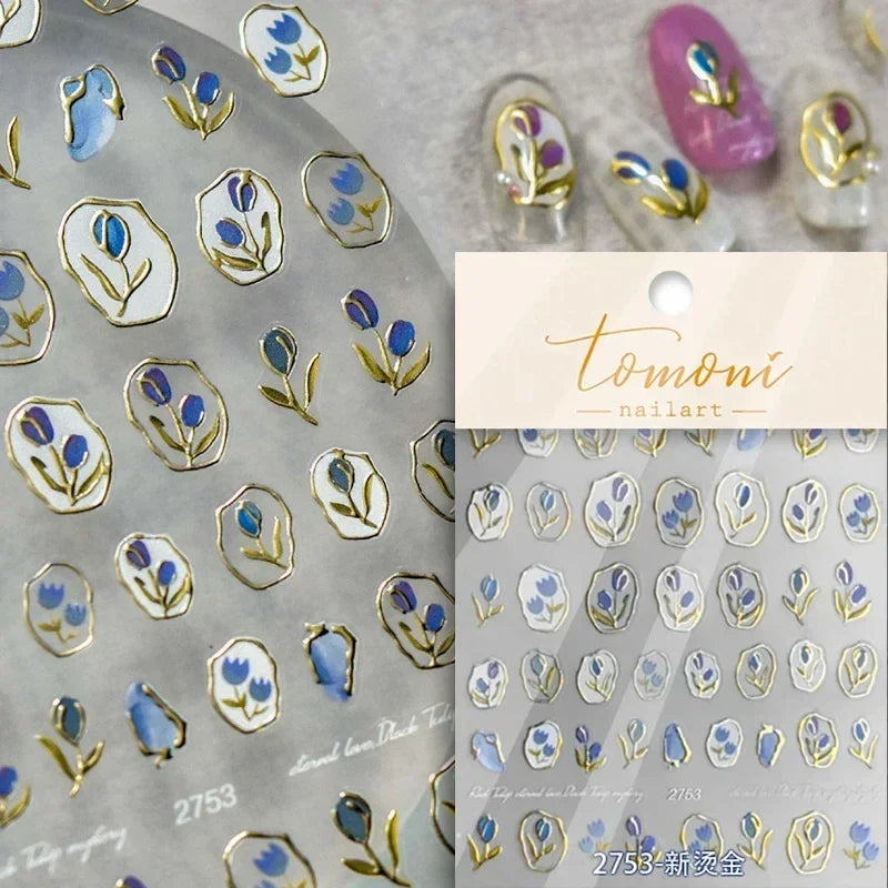 Chic Retro Rose Photo Frame Dried Flower Petal Self Adhesive Nail Art Stickers 5D Hot Stamping Relief Rhinestone Manicure Decals (Online Order Only)