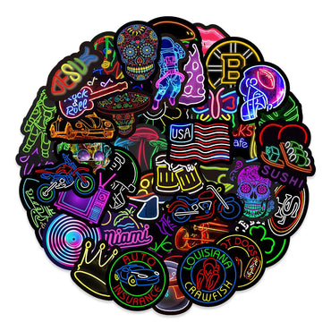 10/30/50PCS Popular Cool Neon Light Sticker Pack Skateboard Guitar Decoration DIY Laptop New Waterproof Graffiti Decal Wholesale (ONLINE ORDER ONLY)