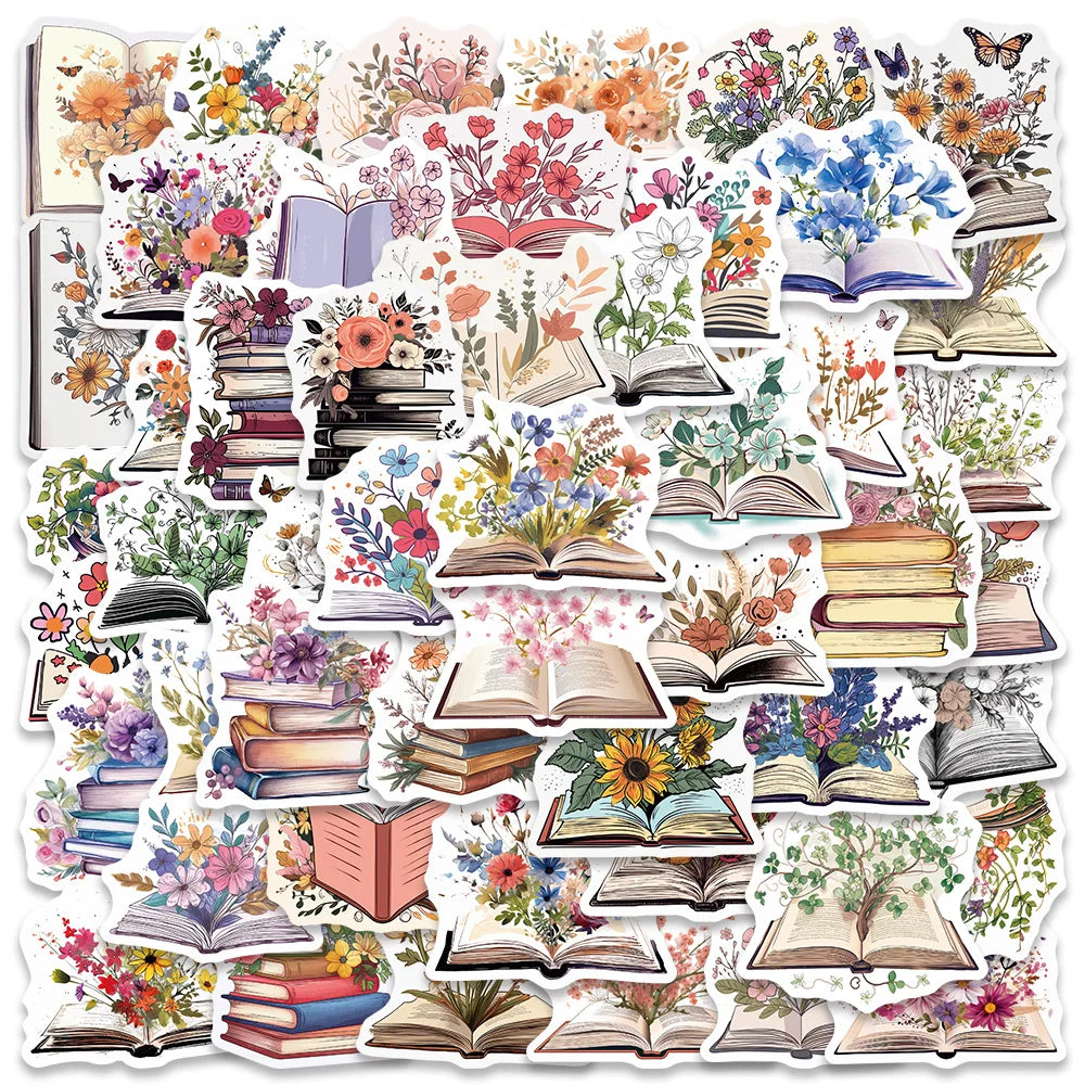 50PCS Floral Vinyl Stickers for Scrapbook, Laptop, Phone, Luggage (Online Order Only)