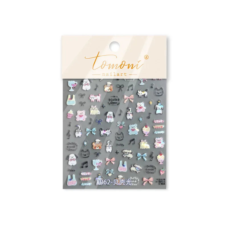 Lovely Animals Cat Dog Bear Party Puppy Kitten Cake Bowknot Flower Love Heart Lace Gird Adhesive Nail Art Sticker Manicure Decal (ONLINE ORDER ONLY)