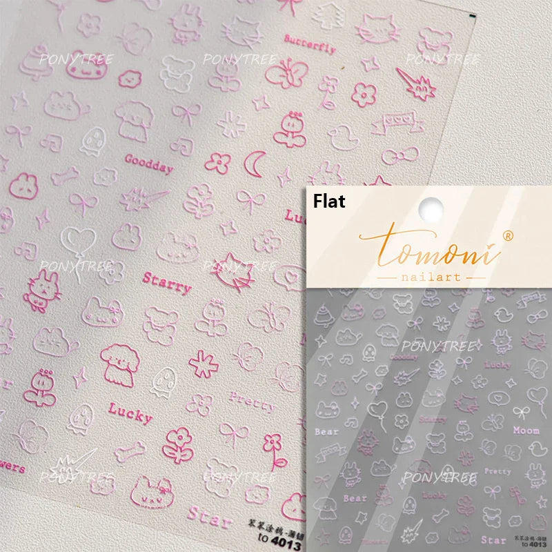Graffiti Lines Apple Dog Car Bowknot Love Heart Flower Capture Net Grid Butterfly Rain Adhesive Nail Art Sticker Manicure Decals (ONLINE ORDER ONLY)