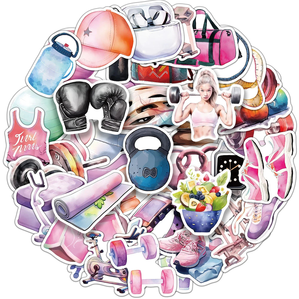 50pcs Inspirational Fitness Graffiti Sticker Decals DIY Water Bottle Motorcycle Laptop GYM Sport Sticker for Kid Toys (ONLINE ORDER ONLY)