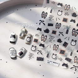 Black Cat Kitten Glasses Camera Timepiece Shoe Notebook Vase Pen Teapot Bowknot Item Adhesive Nail Art Stickers Manicure Decals (Online Order Only)