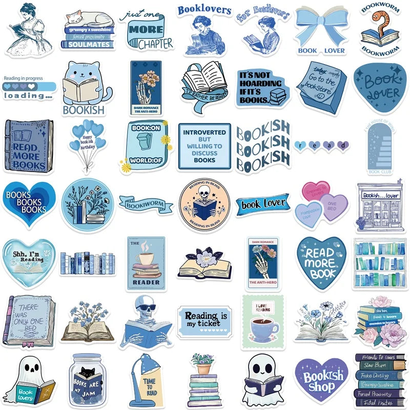 10/30/50PCS Kawaii Blue Reading Sticky PVC Sticker Aesthetic DIY Decoration Scrapbooking Hand Accounting Supplies for Kids (Online Order Only)