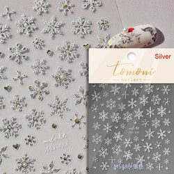 Shiny White Pink Blue Gold Snowflakes Hexagon Water Bubbles Winter 5D Self Adhesive Nail Art Stickers Rhinestone Manicure Decals (ONLINE ORDER ONLY)
