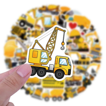10/55Pcs Cartoon Large Mechanical Vehicle Excavator Construction Truck Waterproof Creative Tractor Bulldozer Graffiti Toy Decals (ONLINE ORDER ONLY)
