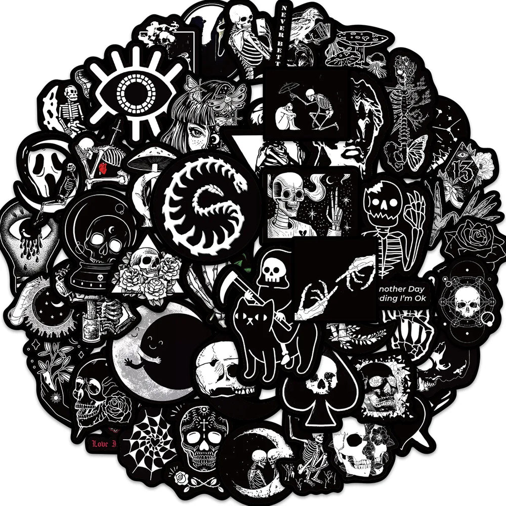 50PCS Gothic Skull Stickers, Waterproof Vinyl for Water Bottles & Phones (Online Order Only)