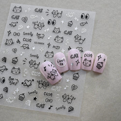 1Pc 3D Cute Black Silver Smile Dog Decals Y2K Cartoon Cat Footprint Nail Stickers Graffiti Star Heart DIY Manicure Slider Decor* (ONLINE ORDER ONLY)