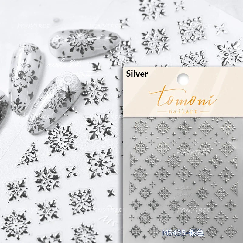 Gold Stamped Silver Totems Geometric Patterns Figure 5D Self Adhesive Nail Art Stickers Stars Bohemia Manicure Decals Wholesale (Online Order Only)