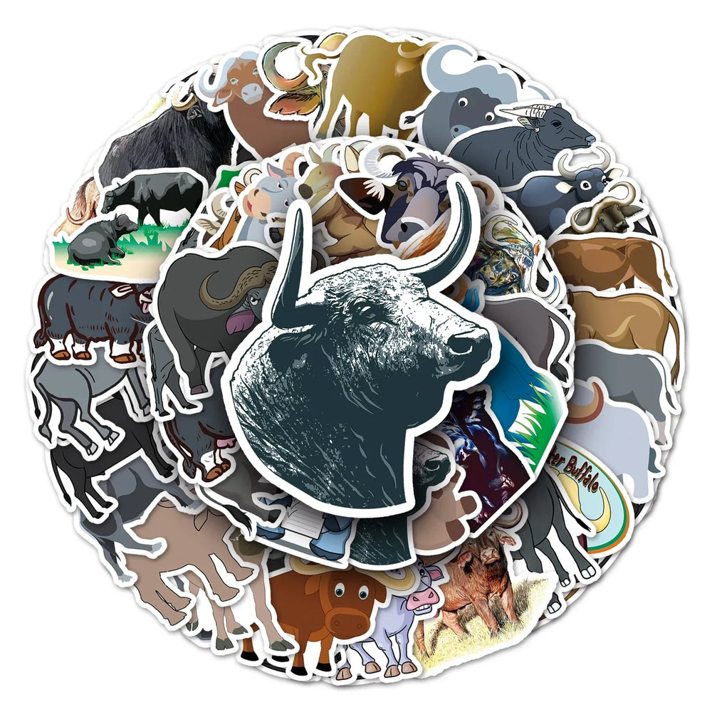 50Pcs Buffalo Cartoon Waterproof Vinyl Stickers for Skateboard Snowboard (Online Order Only)