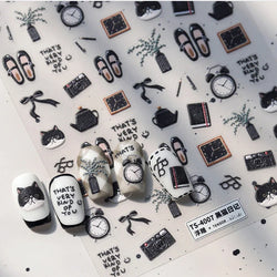 Black Cat Kitten Glasses Camera Timepiece Shoe Notebook Vase Pen Teapot Bowknot Item Adhesive Nail Art Stickers Manicure Decals (Online Order Only)