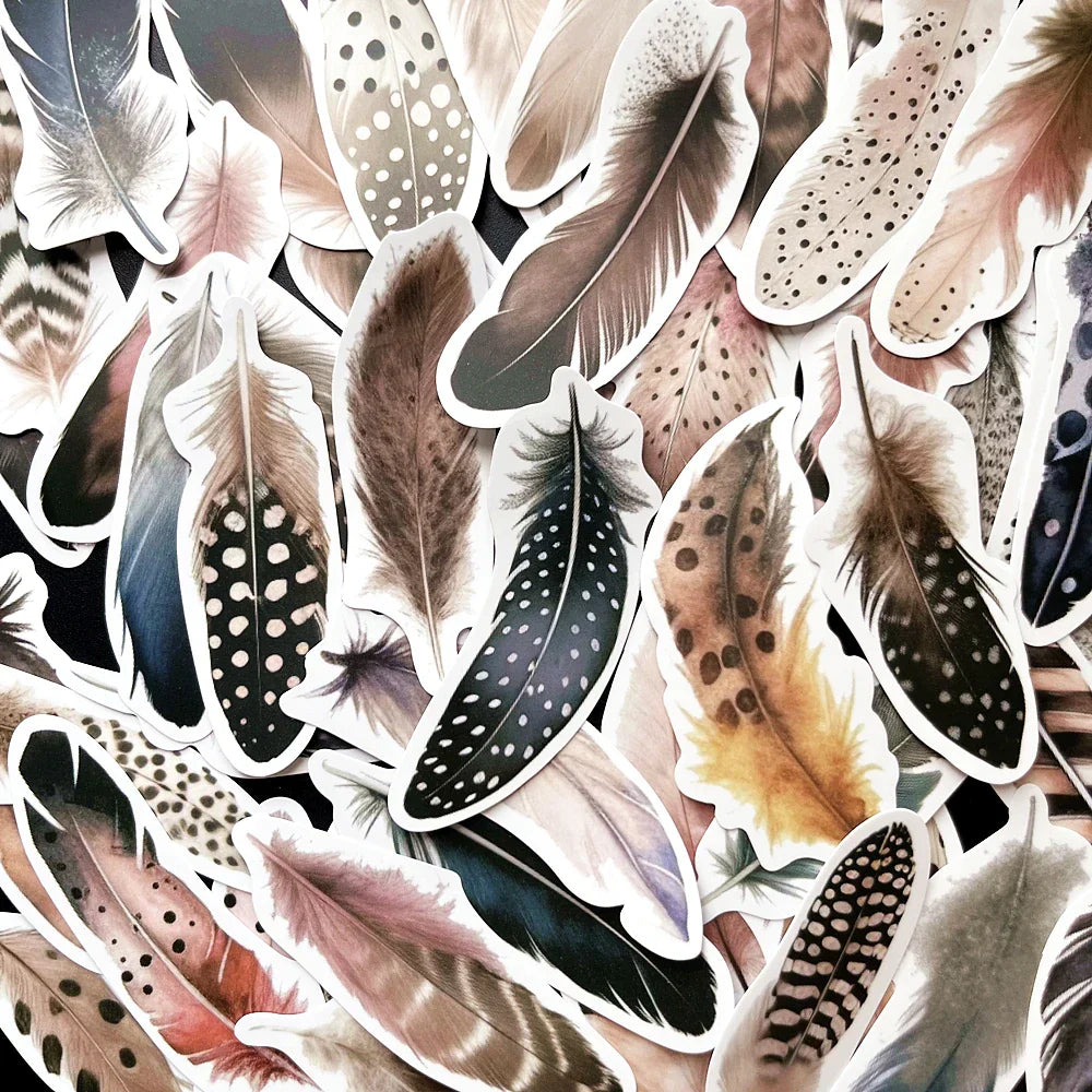 Bird Feather Stickers 10/64Pcs for Laptop, Suitcase, iPad, Scrapbooking, DIY Crafts (Online Order Only)