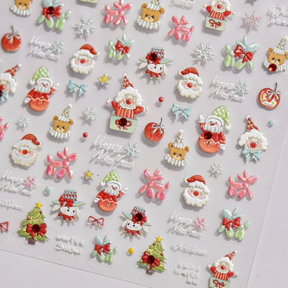 Apple Bear Bunny Snowman Winter Tree Bell Dog Self Adhesive Nail Art Stickers Snowflake Santa Claus Rhinestone Manicure Decals (ONLINE ORDER ONLY)