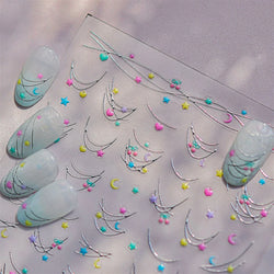 Colourful Star Moon Curved Line Arc Necklace Love Heart Hanging in The Air Starry Night Adhesive Nail Art Sticker Manicure Decal (Online Order Only)