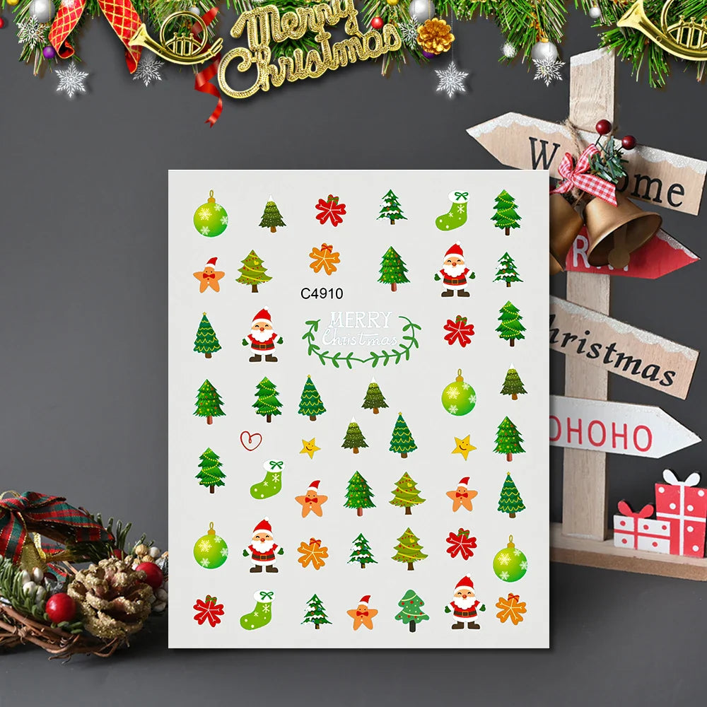 Christmas Greenery Nail Stickers Xmas Holly Animal Penguin Candy Winter Sliders Decor 2024 Holiday Decals Manicure Tips Foils *& (ONLINE ORDER ONLY)