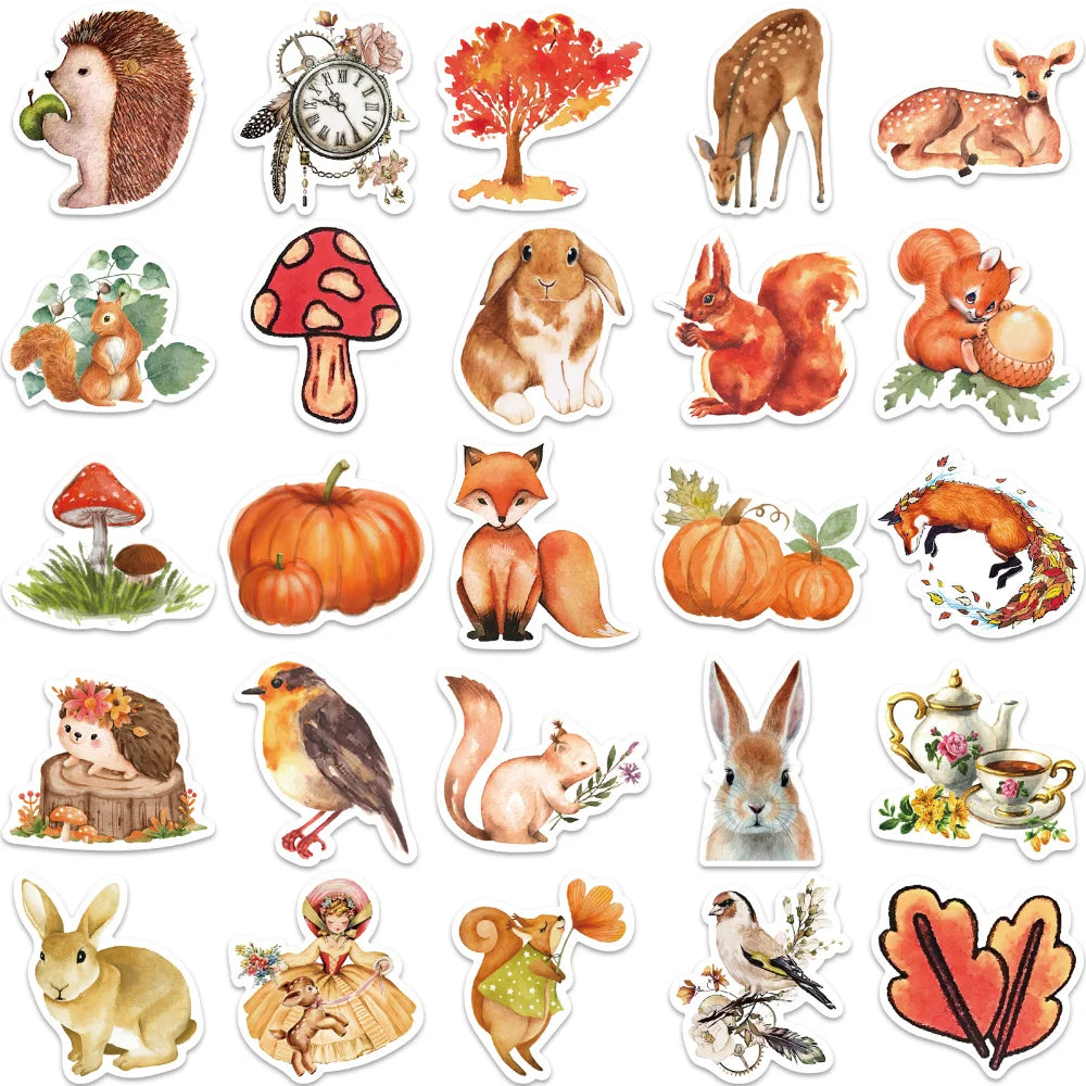 10/50Pcs Autumn Forest Scenery Paper Sticker Diy Diary Album Decoration Stickers Scrapbooking Planner Label Scrapbook Sticker (ONLINE ORDER ONLY)