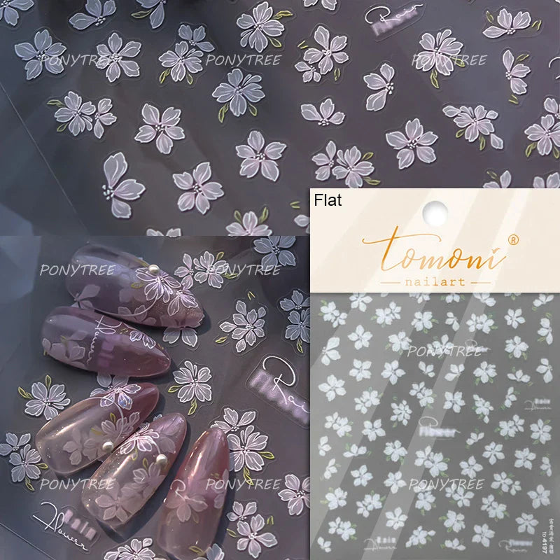 Romantic Pink Peach Blossom Tower Circular Fan Hollowed Window Tassel Pendant Antique Tree Chic Nail Art Stickers Manicure Decal (ONLINE ORDER ONLY)