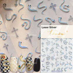 Chic Purple Serpent Flower Winding Snake Elements Shiny Dreamy Animals Self Adhesive Nail Art Sticker Embossment Manicure Decals (ONLINE ORDER ONLY)