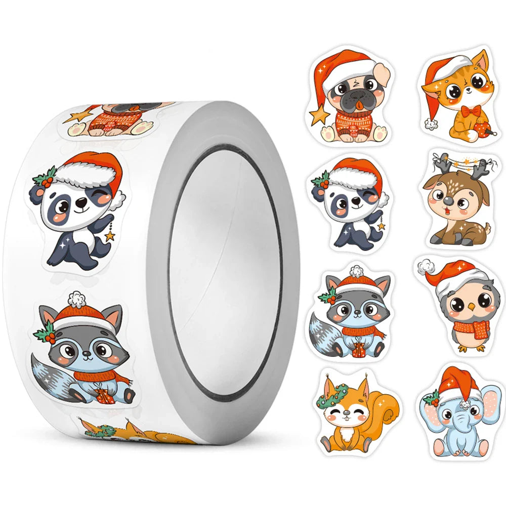 100-500pcs Heterotypic Christmas Themed Animals Stickers 8 Designs 2.5cm/1.0'' DlY Graffiti Holiday Party Decoration Labels (ONLINE ORDER ONLY)