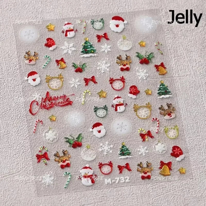 Apple Bear Bunny Snowman Winter Tree Bell Dog Self Adhesive Nail Art Stickers Snowflake Santa Claus Rhinestone Manicure Decals (ONLINE ORDER ONLY)