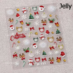 Apple Bear Bunny Snowman Winter Tree Bell Dog Self Adhesive Nail Art Stickers Snowflake Santa Claus Rhinestone Manicure Decals (ONLINE ORDER ONLY)