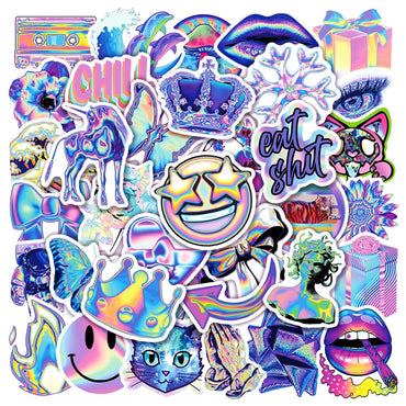 10/30/50PCS Mixed Cartoon Holographic Laser Cool Stickers Aesthetic Decal Skateboard Phone Car Luggage Sticker Kid Classic Toy (ONLINE ORDER ONLY)