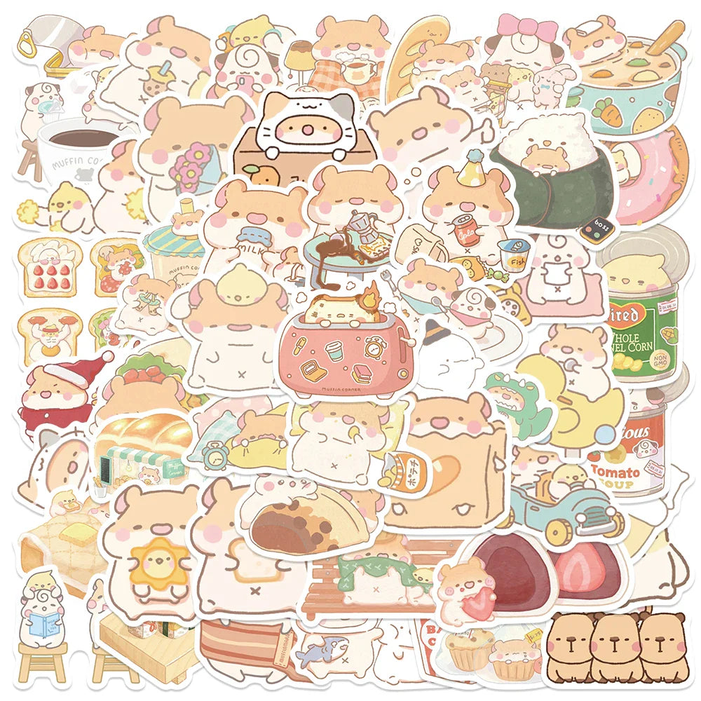 50PCS Kawaii Hamster Stickers Cartoon DIY Stationery Sketchbook Laptop Diary Scrapbook (Online Order Only)