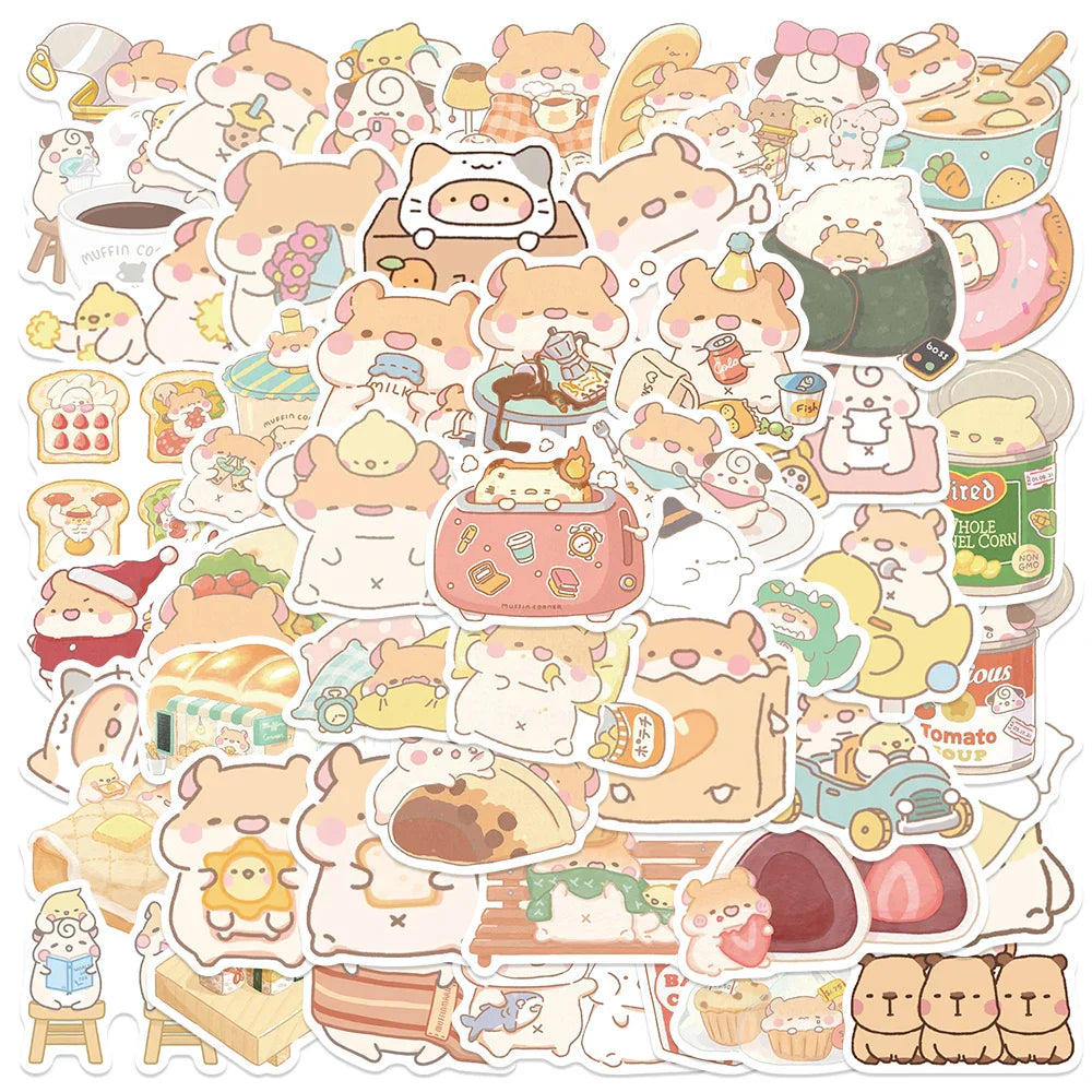 50PCS Kawaii Hamster Stickers Cartoon DIY Stationery Sketchbook Laptop Diary Scrapbook (Online Order Only)