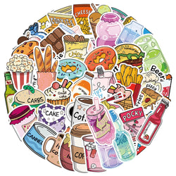 Cartoon Snack Club Graffiti Stickers for Suitcase, Skateboard, Laptop, Luggage, Phone - 10/30/50PCS (ONLINE ORDER ONLY)