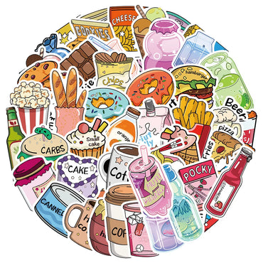 Cartoon Snack Club Graffiti Stickers for Suitcase, Skateboard, Laptop, Luggage, Phone - 10/30/50PCS (ONLINE ORDER ONLY)