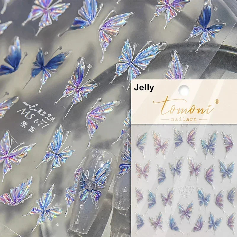 Butterfly Rose Laser Jelly Hot Stamping Lace Letter Flower Love Heart Bowknot 5D Self Adhesive Nail Art Stickers Manicure Decals (ONLINE ORDER ONLY)