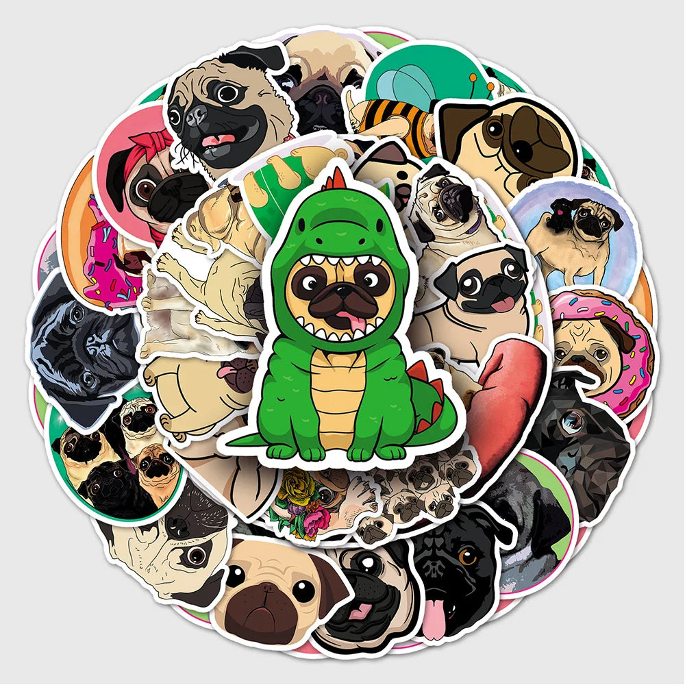 Cute Animal Dog Pug Stickers for Laptop Luggage Skateboard Kids Gift (ONLINE ORDER ONLY)