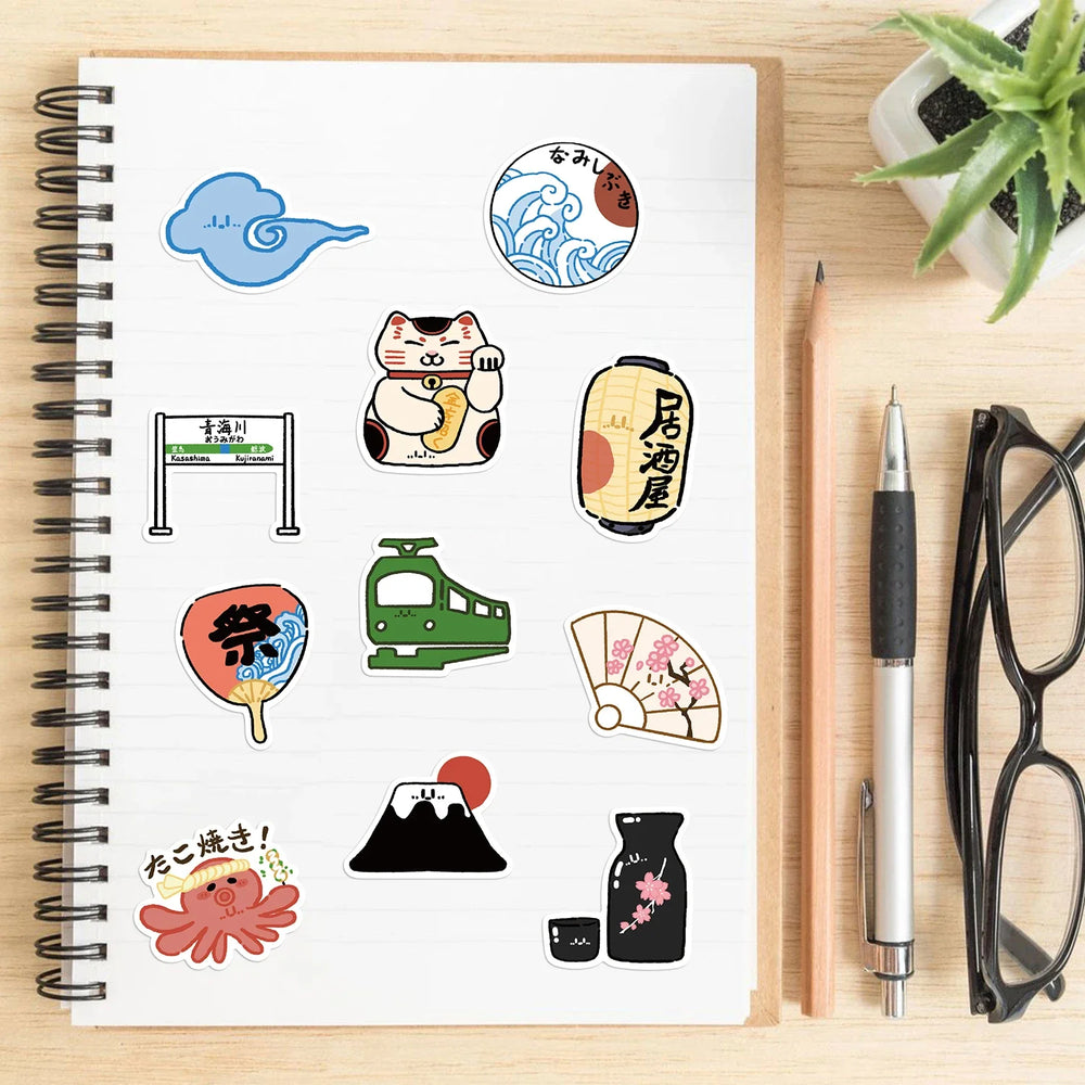 50Pcs Japanese Style Stickers Peace Amulet Carp Streamer Aesthetic Decals Graffiti Stickers Waterproof Skateboard Laptop Kid Toy (ONLINE ORDER ONLY)