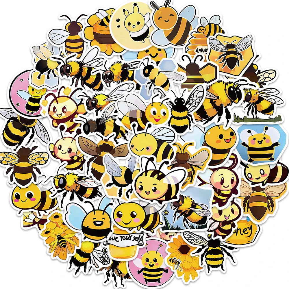 10/30/50PCS Kawaii Bee Cartoon Stickers Cute Decals Toys Decoration DIY Skateboard Phone Notebook fridge Cute Sticker For Kids (ONLINE ORDER ONLY)