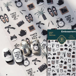 Black Cat Kitten Glasses Camera Timepiece Shoe Notebook Vase Pen Teapot Bowknot Item Adhesive Nail Art Stickers Manicure Decals (Online Order Only)