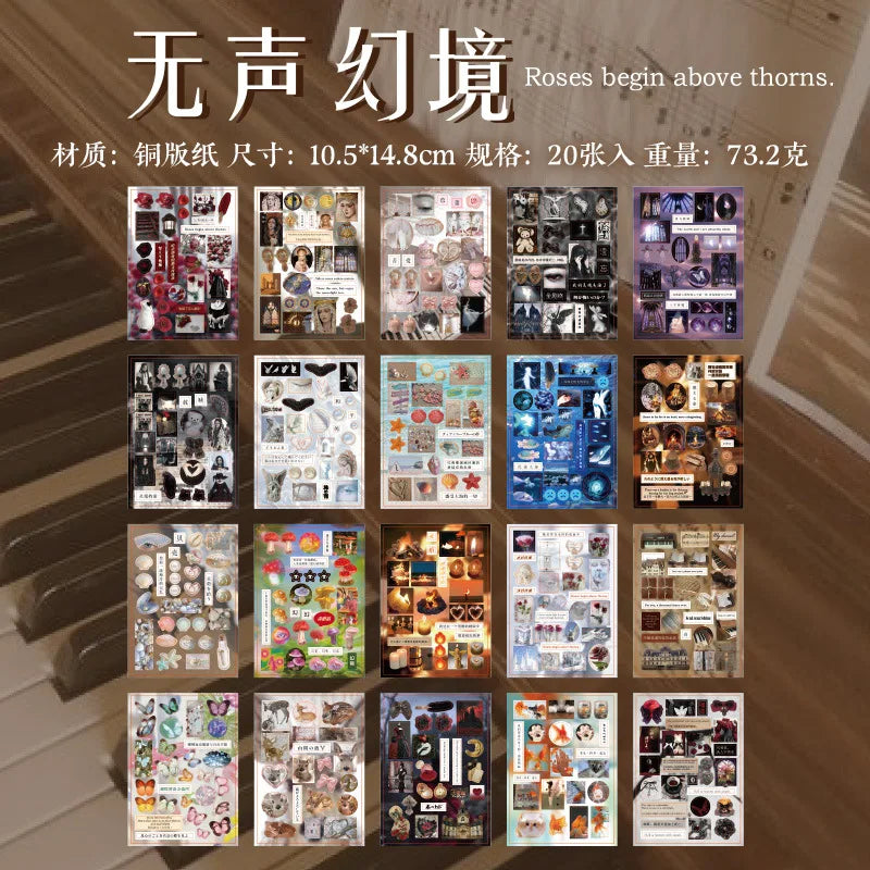 20 Pages Japanese Retro Ins Decorative Stickers Book Scrapbooking Phone Case DIY Journal Collage Material Sticker Gift (ONLINE ORDER ONLY)