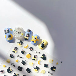 Cartoon Black Kitten Cute Cat Star Moon Bowknot Cat's Paw Flaky Cloud Self Adhesive Nail Art Decoration Stickers Manicure Decals (ONLINE ORDER ONLY)