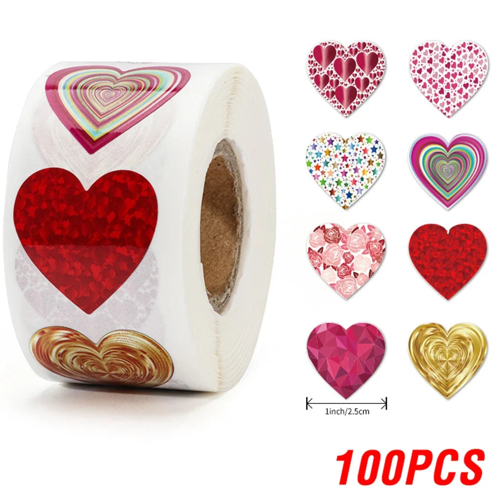 100-500pcs 1inch Red Heart Stickers for Valentine's Day New Baking Packaging Sticker Envelope Seals Love Decorative Stickers (ONLINE ORDER ONLY)
